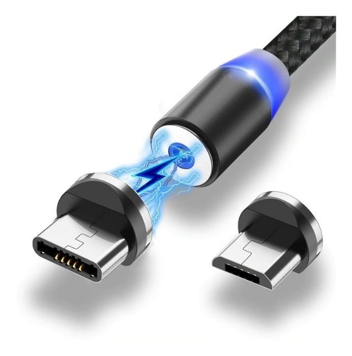 Магнитен кабел USLION Type-C/Micro Usb,сменяем накрайник,плетен кабел