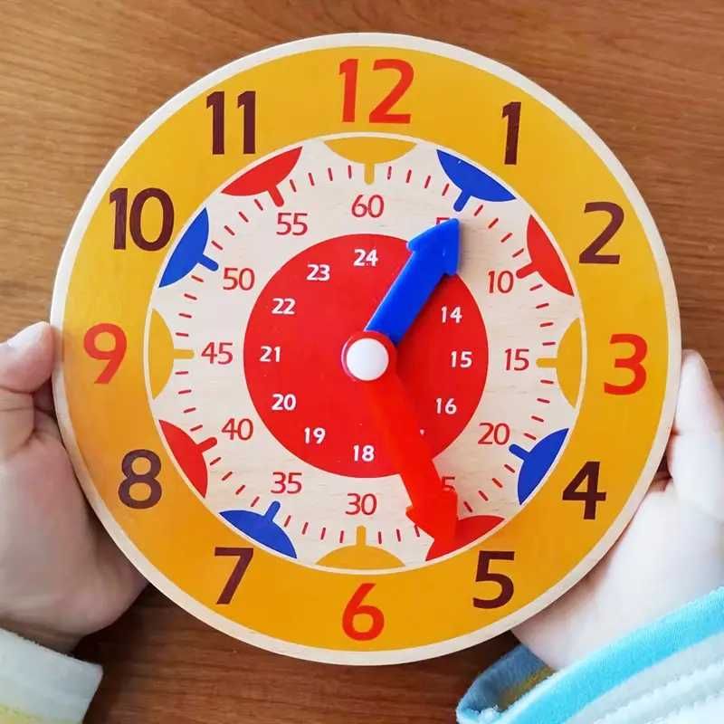 Ceas din lemn  pentru copii  usor de invățat  despre timp si numere