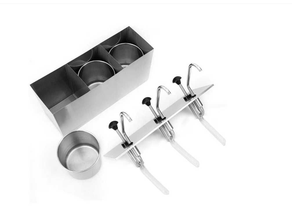Dispenser Dozator Triplu pentru Sosuri din Inox – 3 x 3 Litri