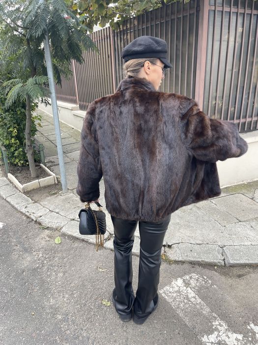 Haina scurta de vizon maro ciocolata