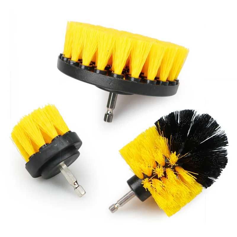 Set 3 perii pentru curatare cu adaptor pentru bormasina nylon galben
