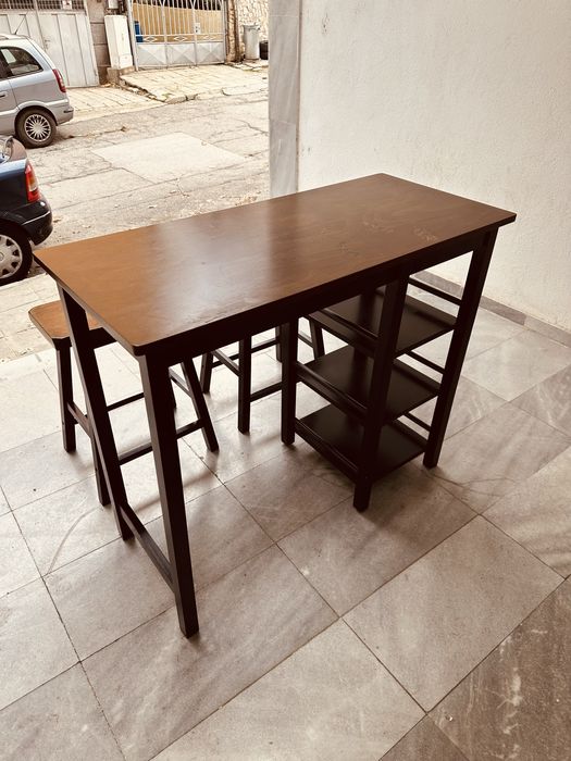 Бар маса с два стола – масивен дървен комплект