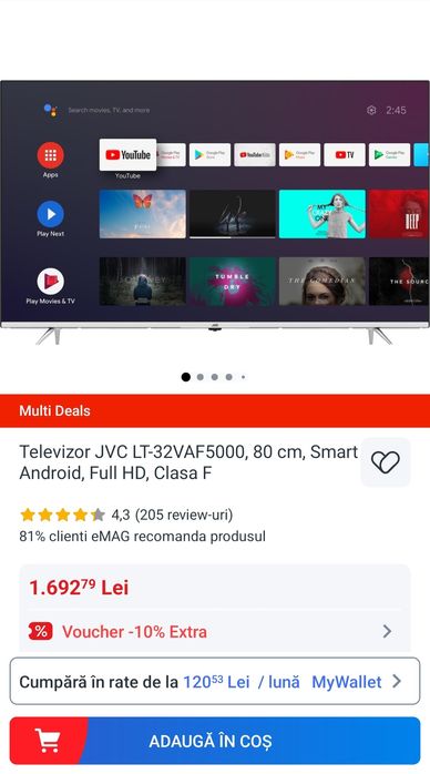 Televizor Smart LED JVC 80cm Full HD stare impecabila