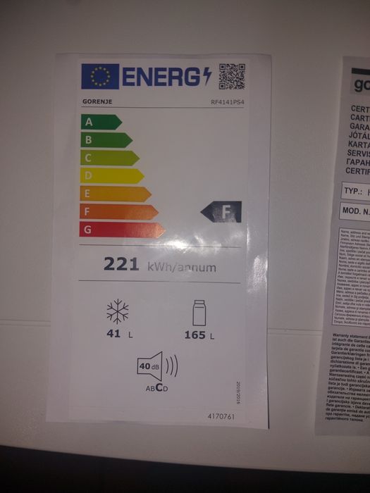 Frigider cu doua usi GORENJE RF4141PS4, 206 l, H 143.4 cm, In