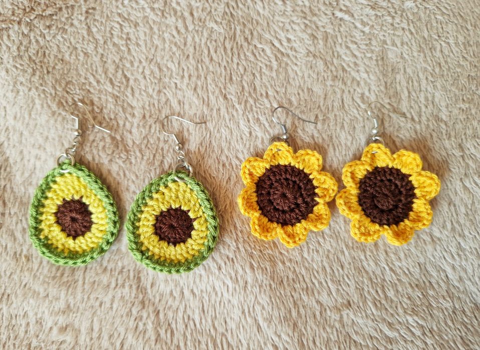 Ръчно изплетени обеци с авокадо или слънчоглед