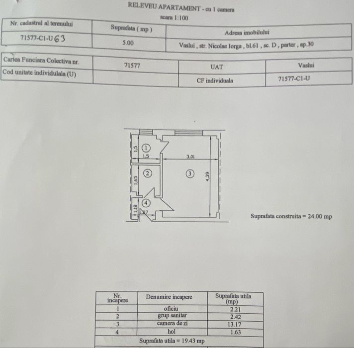 Vand garsoniera/spatiu birou -zona centrală