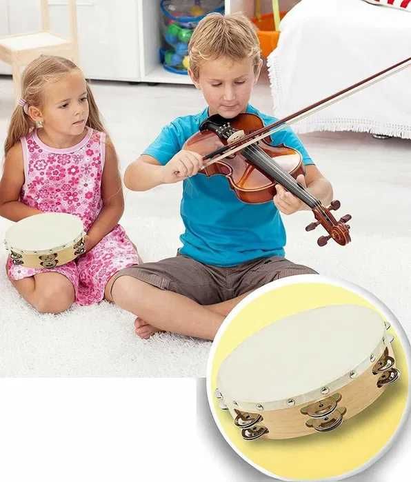 Tamburina dubla 20 cm 12 Clopotei Zurgalai Piele Naturala