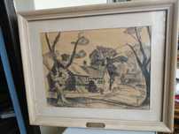 Tablou premiat Sherrg kotle - desen carbune, semnat, original