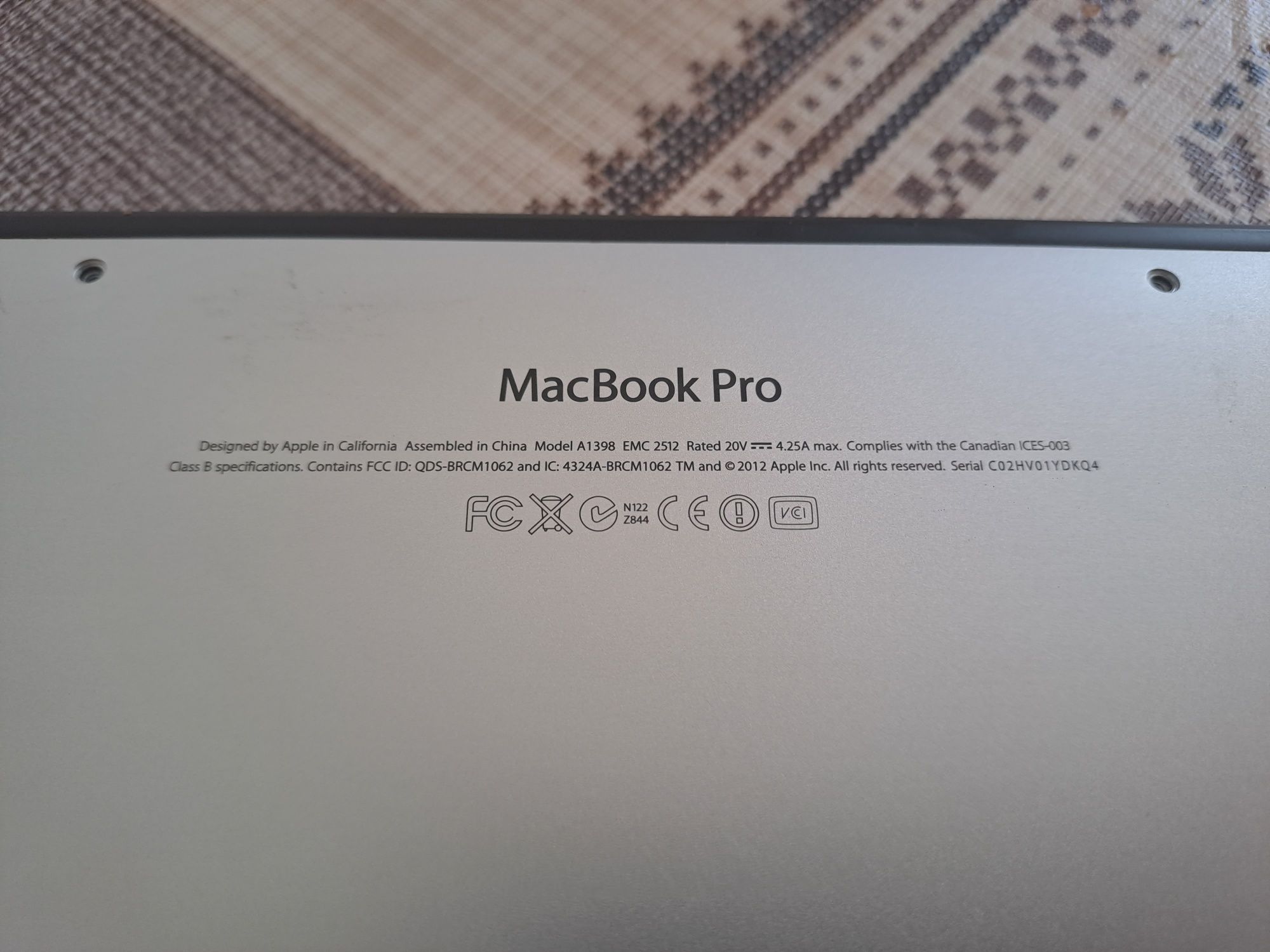 MacBook Pro Retina A1398 pentru piese.