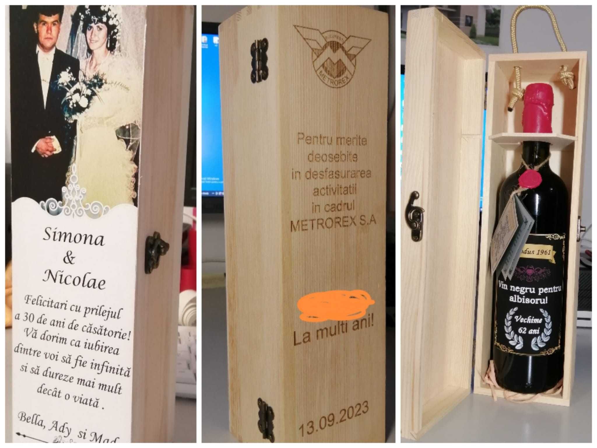 Cutie de vin din lemn si sticla cu eticheta personalizata