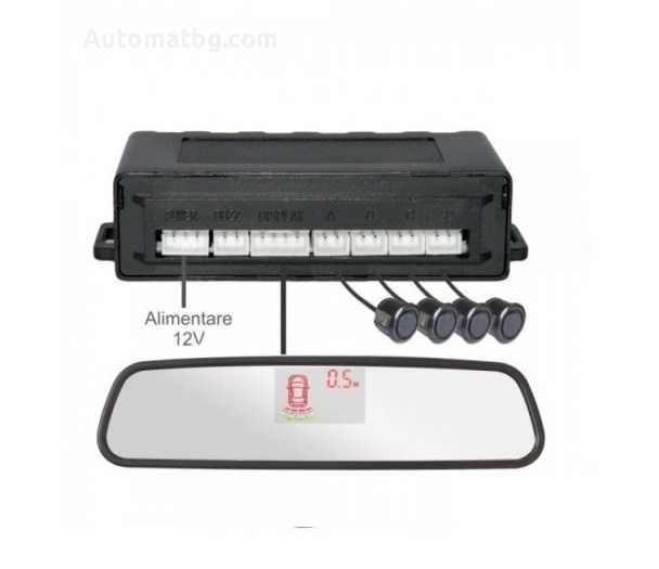 Парктроник с Огледало Монитор, за паркиране, 4 черни датчика, 29см