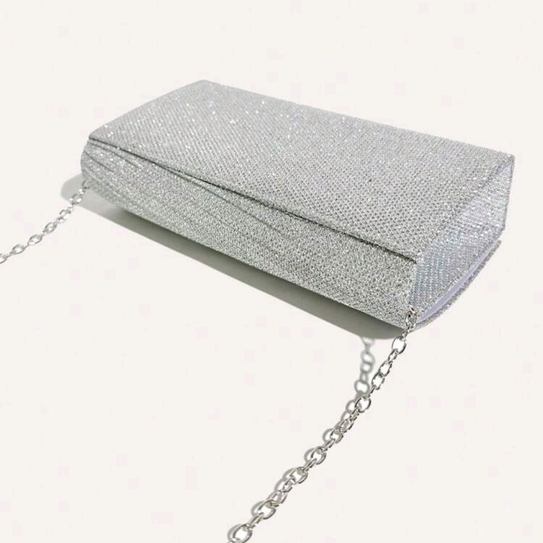 НОВА Официална дамска чанта/ Абитуриентска чанта тип клъч в сребристо