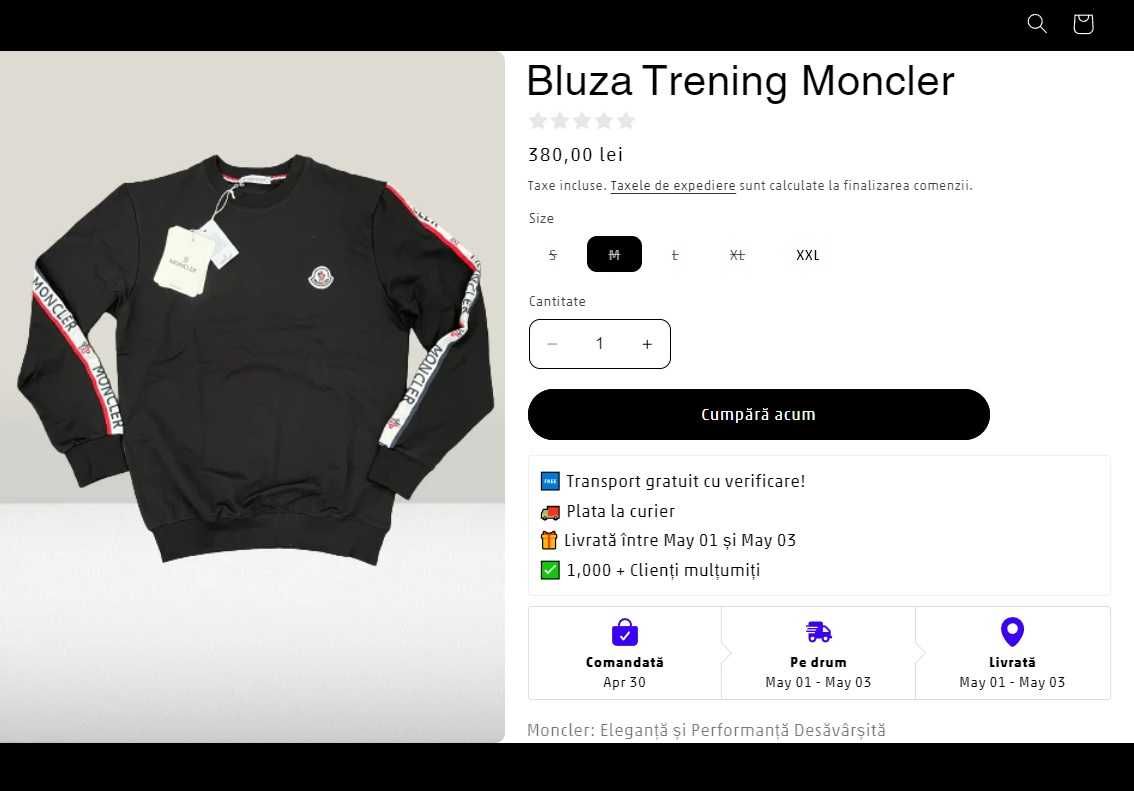 Bluza Moncler Originala Basic Black