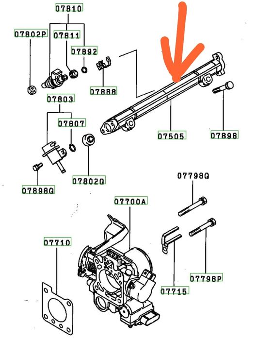 Топливная рейка MD178402, трубка подачи топлива