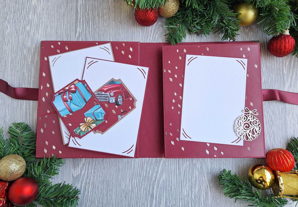 Коледен, скрапбук албум в бордо, ръчна изработка /52.25