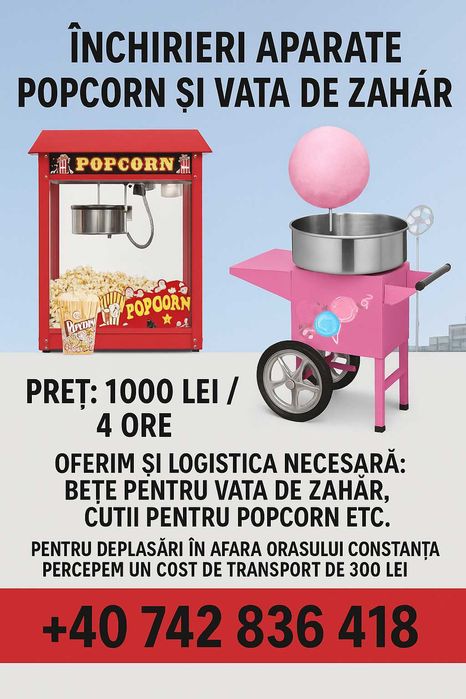 Închiriere mașină de popcorn și mașină de vată de zahăr – Constanta