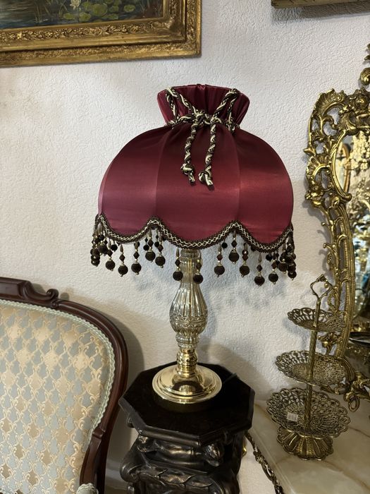 Picior din  sticla cu bronz/abajur matase