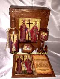 Подарък за Св.Константин и Елена(21.05)-Старинна книга с икона+поздрав