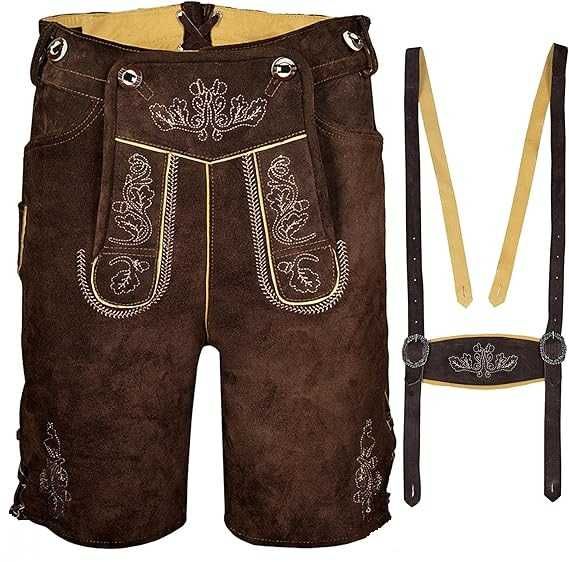 Pantaloni barbati Oktoberfest Lederhosen, marimea 50, piele, maro