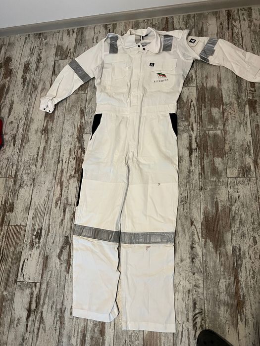 Combinezon / salopeta de lucru /munca, alb, cu benzi reflectorizante