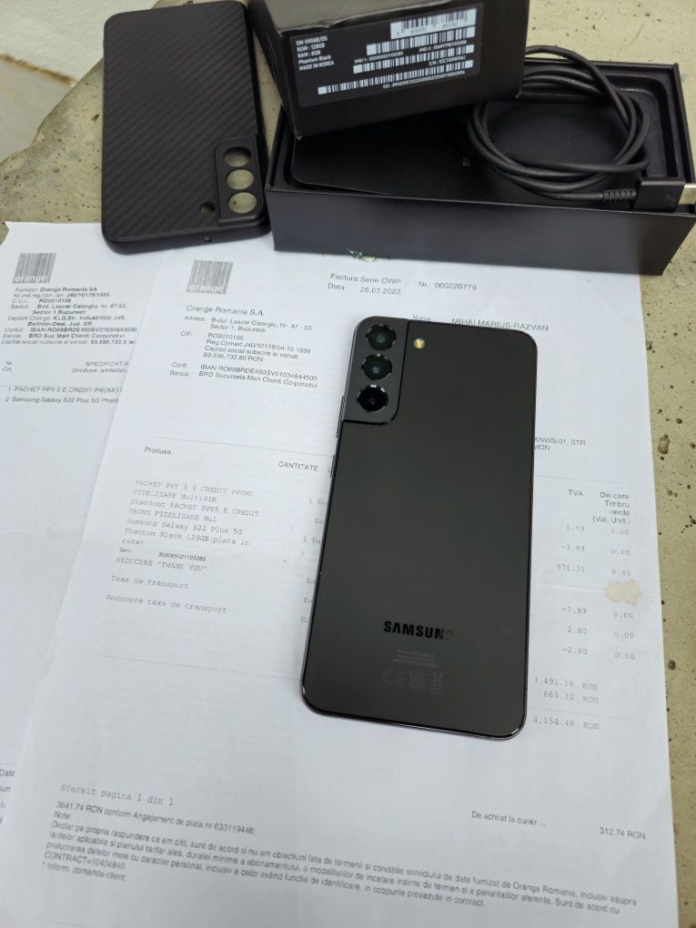 Samsung S22 Plus, 128GB, garanție Orange până la 28-07-2024, full-box