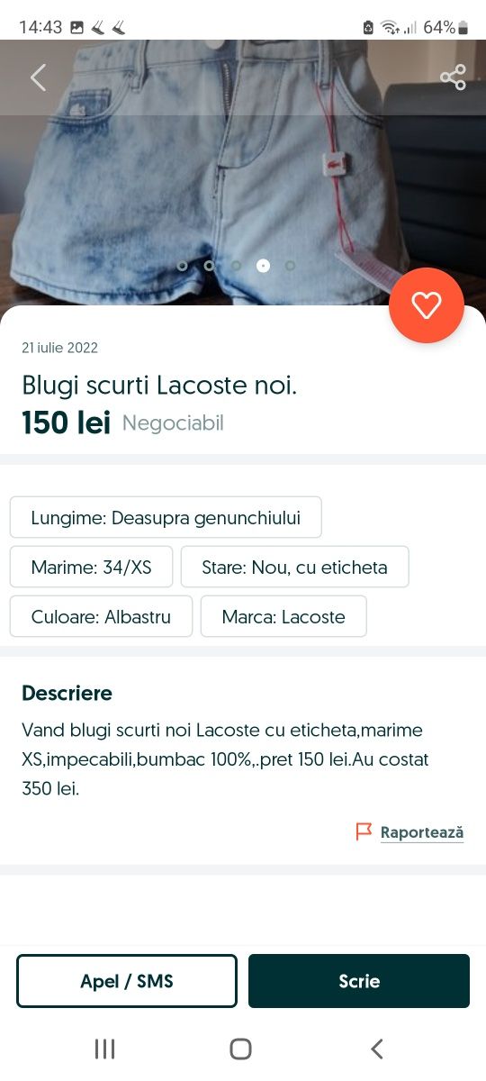 Blugi scurti Lacoste noi