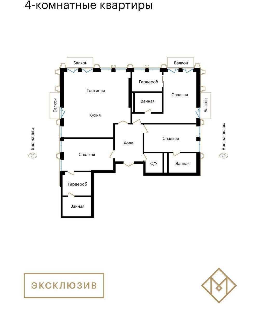 Golden House НОВОСТРОЙКА  D blok  4ком  232.42 м2 коробка