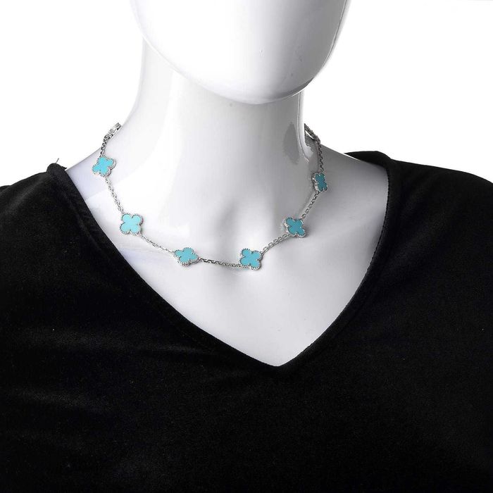 Van Cleef & Arpels VCA Silver Turquoise 10 Motif Alhambra Дамско Колие