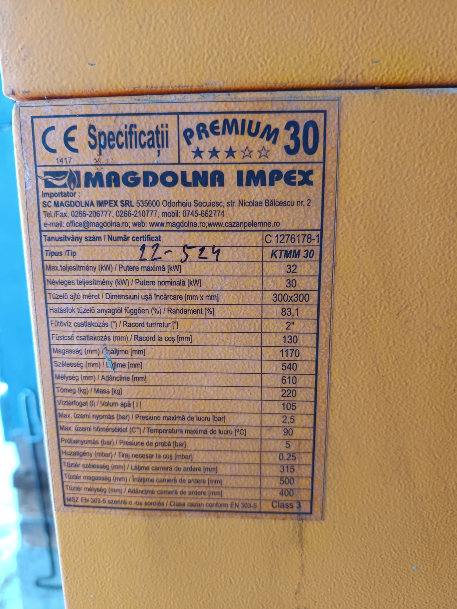 Vând ciubăr din lemn + centrala 30 kw Magdolna
