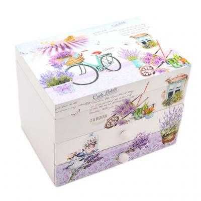 Музикална дървена кутийка за бижута с чекмеджета и огледало