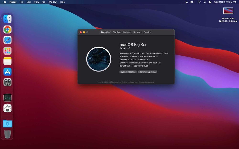 MacBook Pro 13inch 2017 8gm ram 250 GB HDD