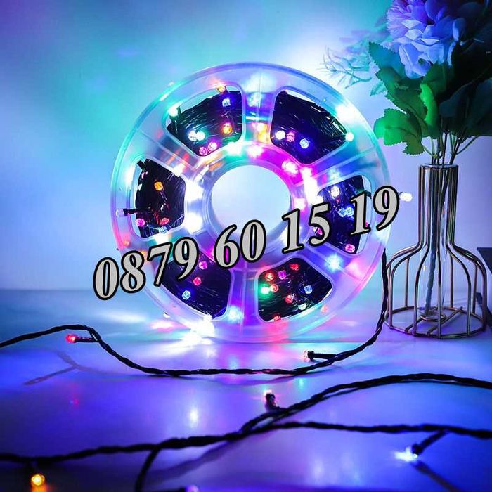 Коледни лампички 50 метра на макара, бяла светлина, водоустойчиви