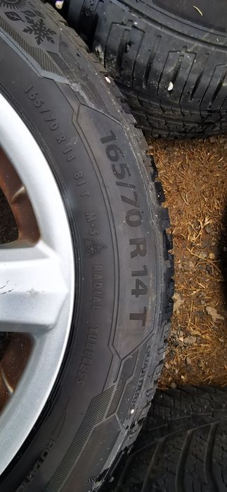 Set 4 jante aliaj 5x100 r14 6j et38 anvelope allseason 165 70 r14 m+s