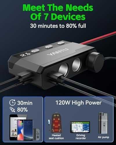 Нов 270W Авто адаптер с 3 гнезда, QC3.0 & PD, 150W бързо зареждане