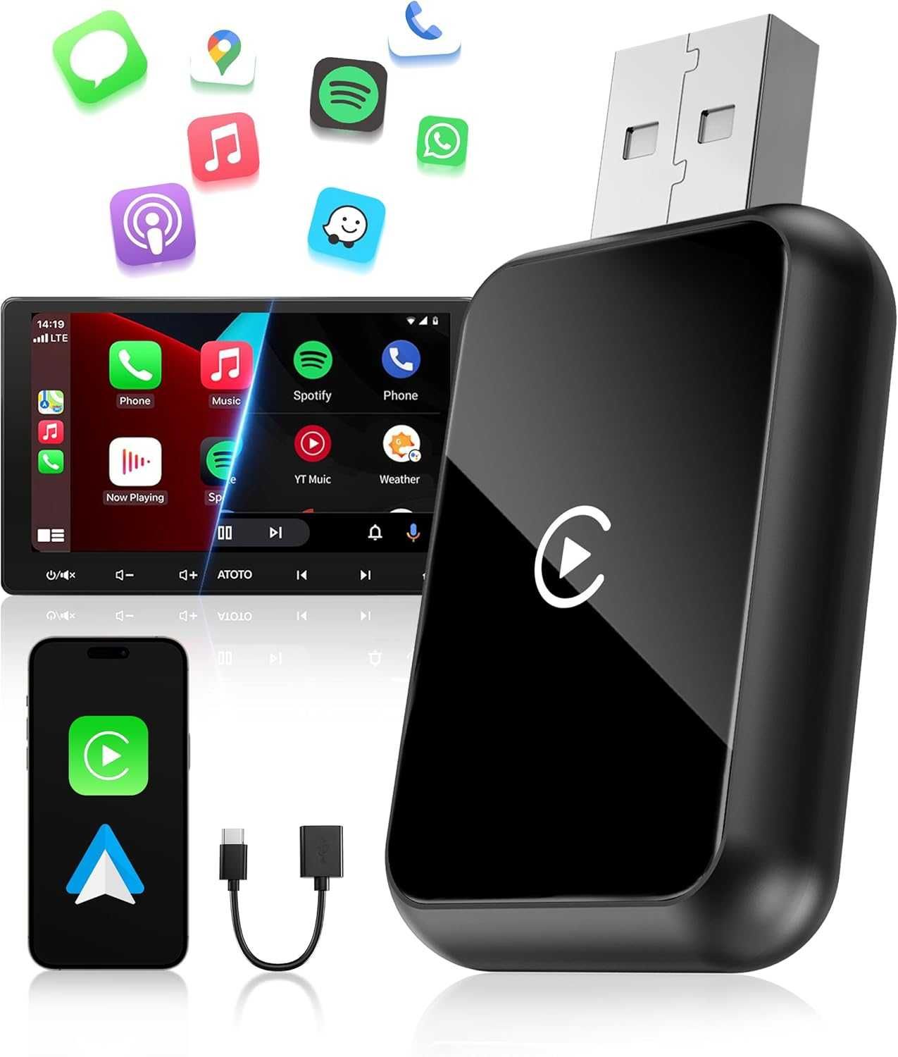 Wireless WityEye CarPlay адаптер преобразува кабелен в безжичен