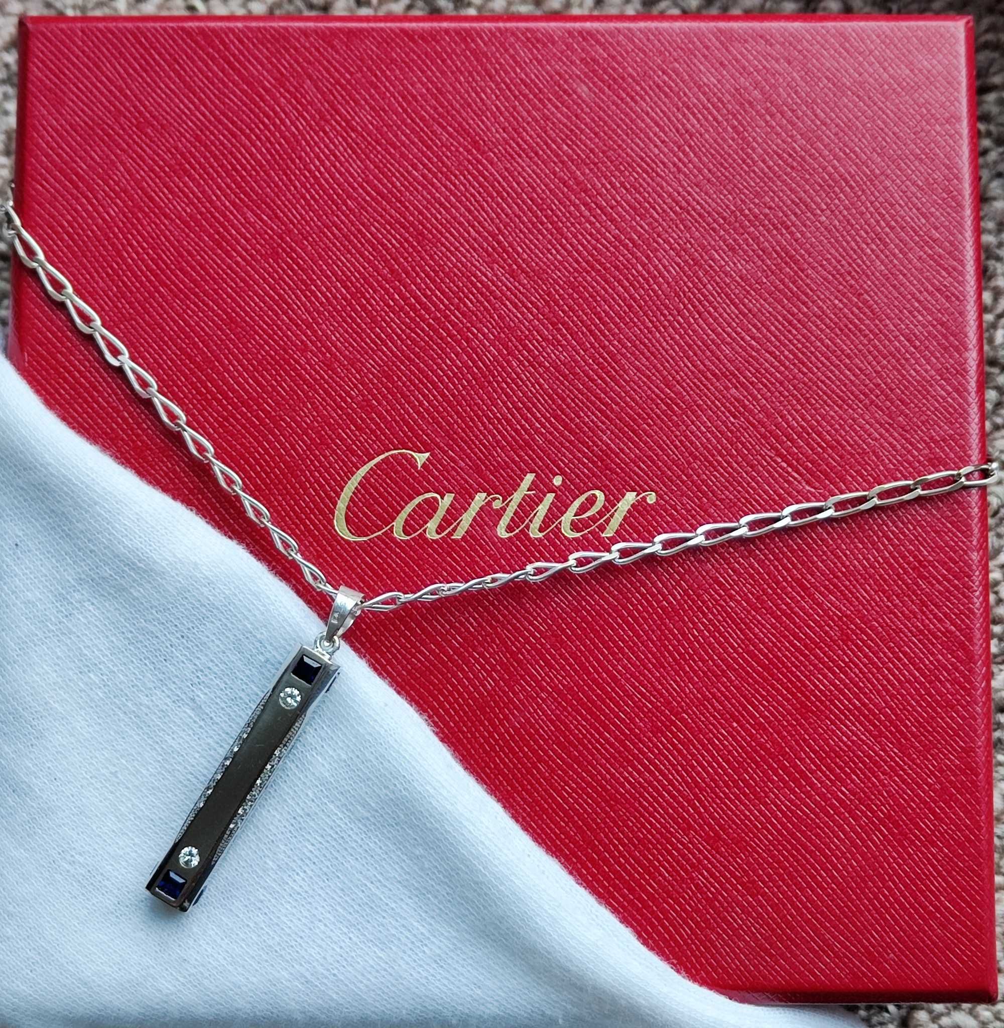 Louis Cartier Lantisor Lant Aur 18K Pandantiv Cartier Safire Diamante