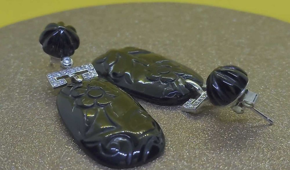 Cercei argint cu onix sculptat și zirconia – 13 g