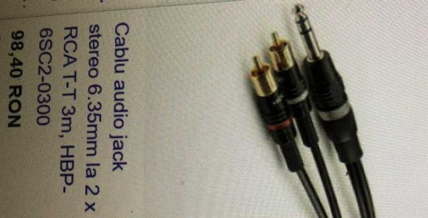 Cablu audio cu jack 6,3 tata si doua jack RCA video tata, 3 m