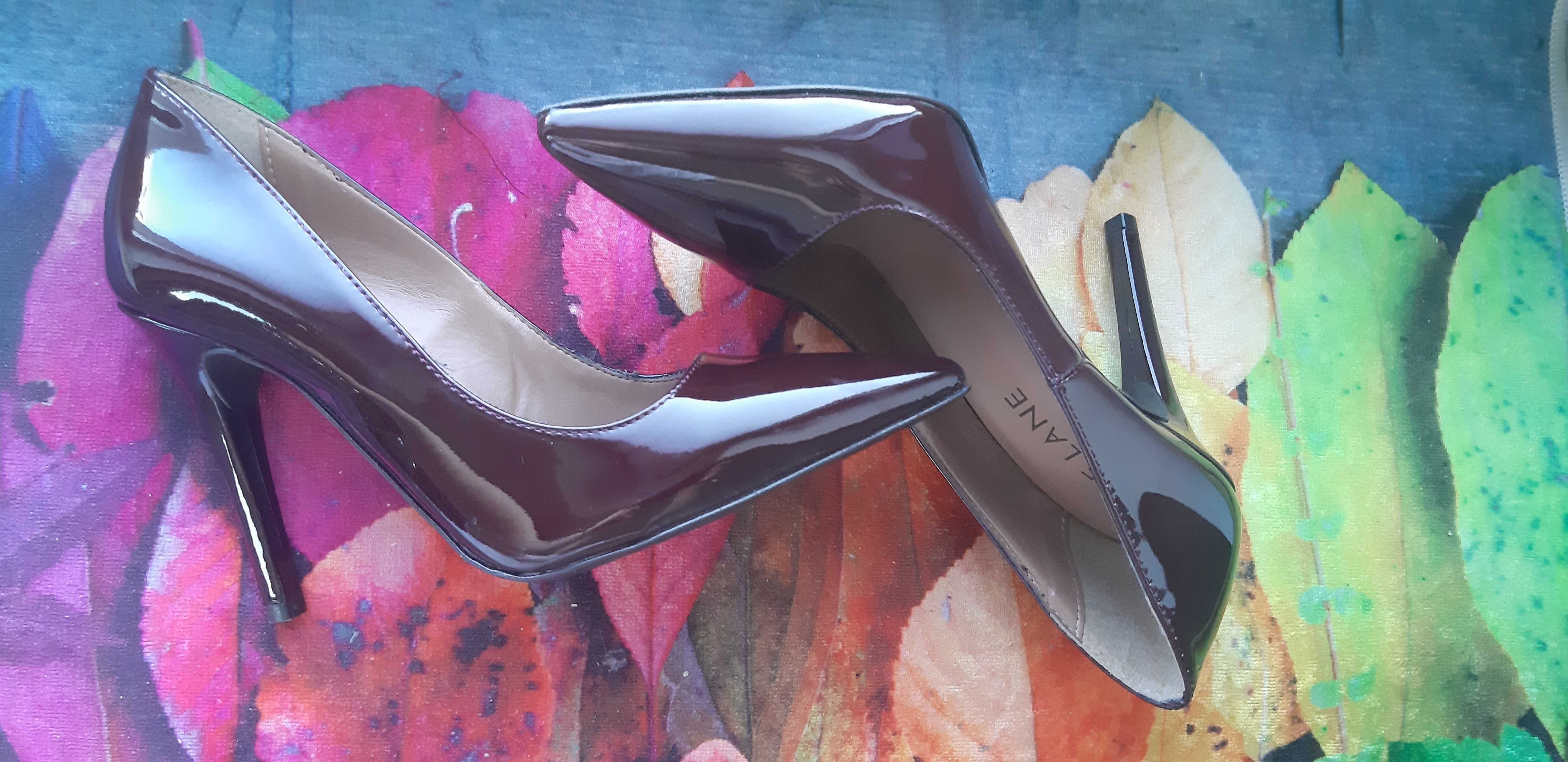 Pantofi stiletto Zee Lane, piele naturala lacuita,visiniu inchis,nr.35