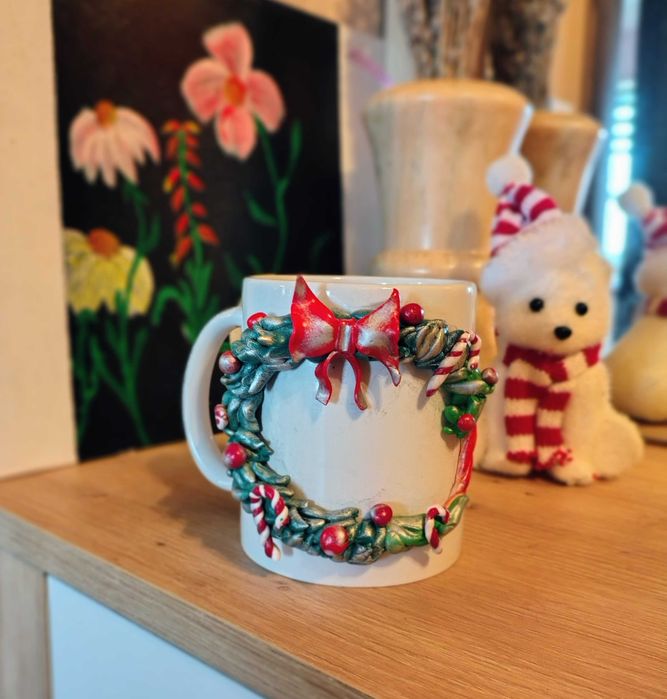 Чаша -Коледен венец ,полимерна глина