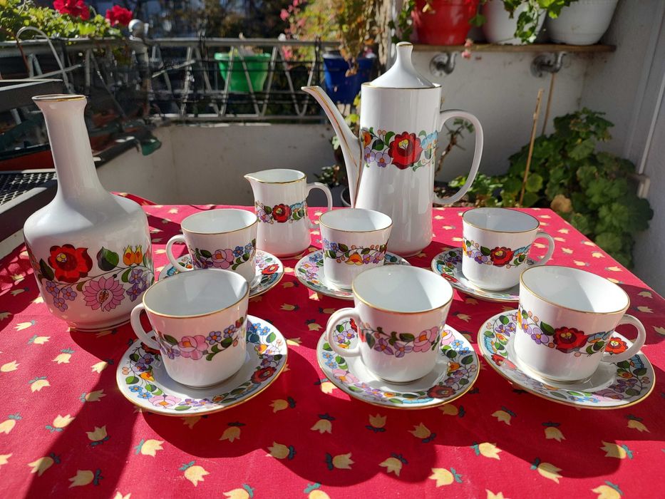 Ръчно рисуван винтидж сервиз за кафе Kalocsa-Унгария