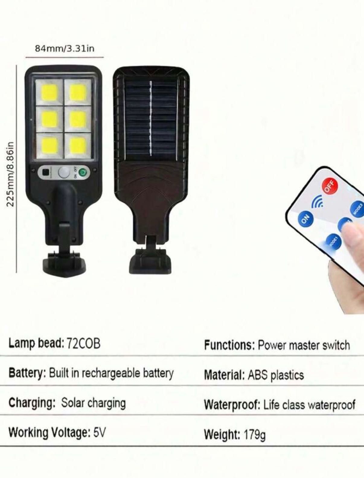 Соларна улична лампа с 72 COB LED –светлина и енергийна ефективност