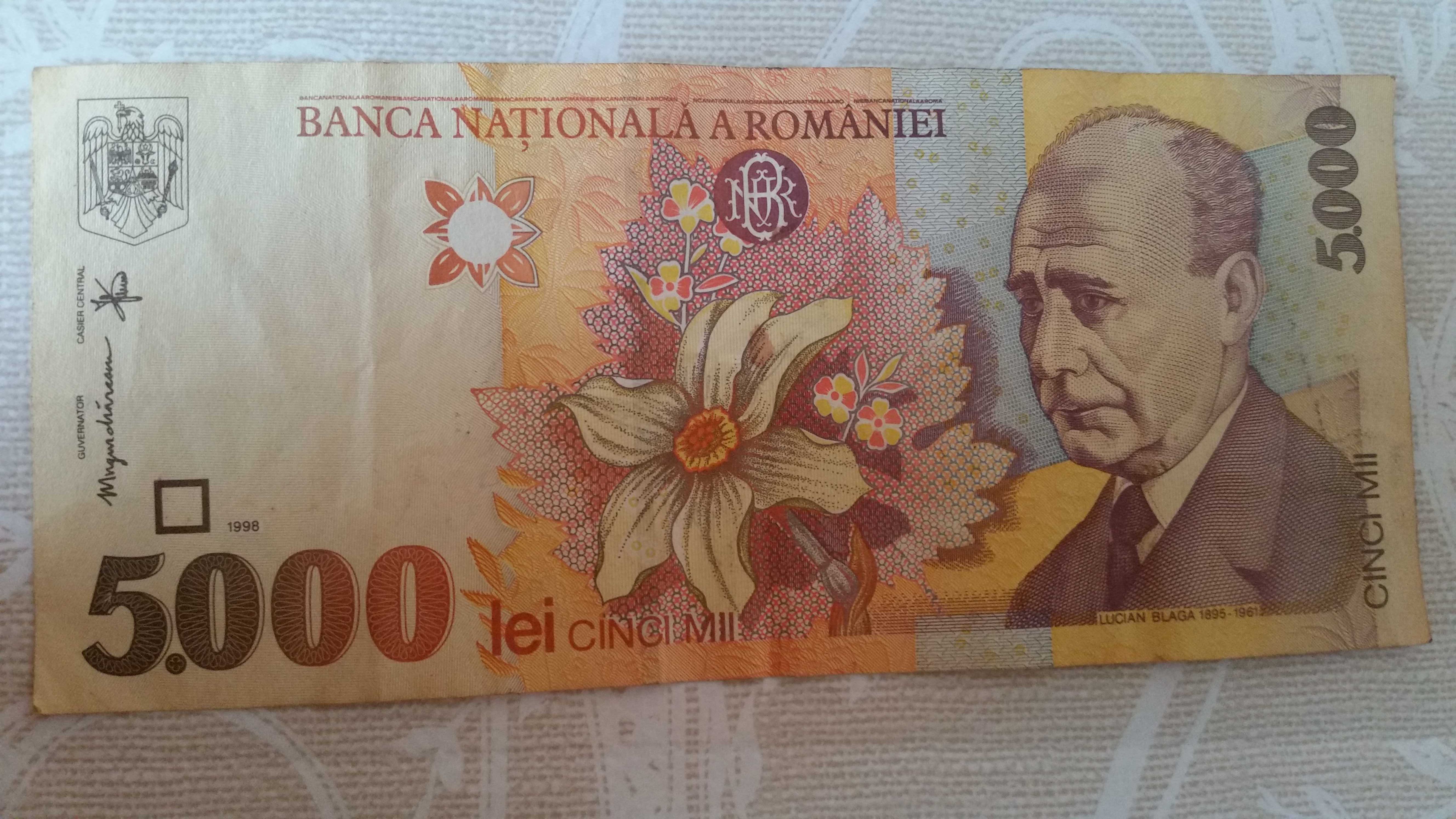 Bancnotă 5000 lei.Lucian Blaga 1998.