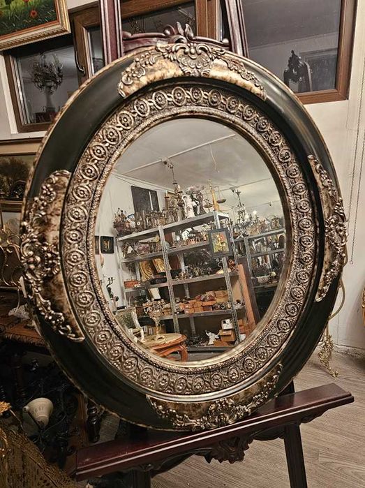 Oglinda ovala  negru cu auriu