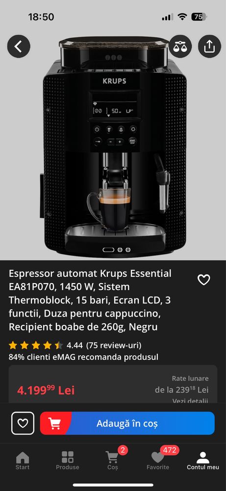Espressor automat Krups Essential EA81P070