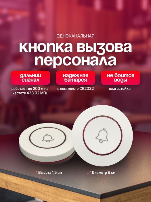 Универсальная Кнопка Система Вызова официанта Персонала 433.92mhz !!!