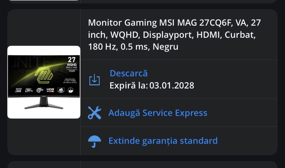 2 x Monitor Gaming MSI MAG 27CQ6F  + Stand dual