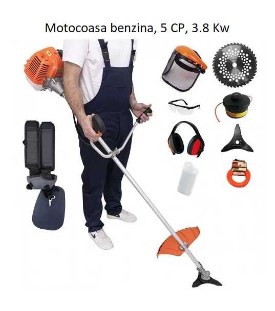 Motocoasa benzina, 5 CP 3.8 Kw, 10.000 RPM, 8 Accesori Garantie