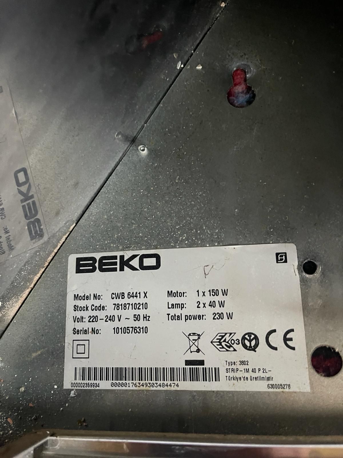 Hota decorativa Beko CWB6441XN, 400 mc/h, 1 motor