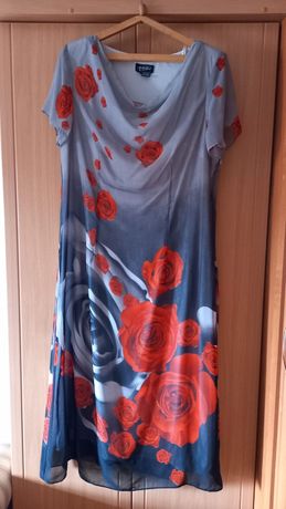 Платье женское, ткань шифон, с цветами и платье синего цвета
